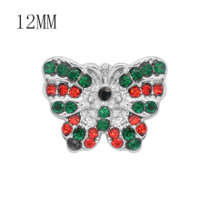 12MM  Christmas design Butterfly metal snap with Red green rhinestone KS7082-S snaps jewelry