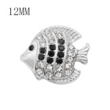 12MM design Fish metal snap with Black and white rhinestone KS7085-S snaps jewelry