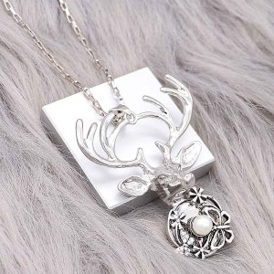 Christmas pendant Elk Necklace  60cm chain KC1314 fit 20MM chunks snaps jewelry