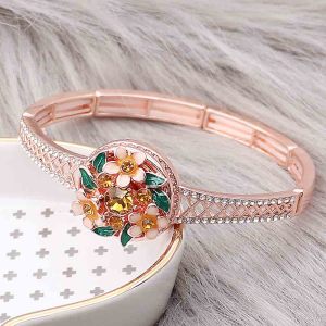 20MM Flowers rose-gold plated snap with pink  rhinestone and  enamel KC8080 charms  snaps jewelry