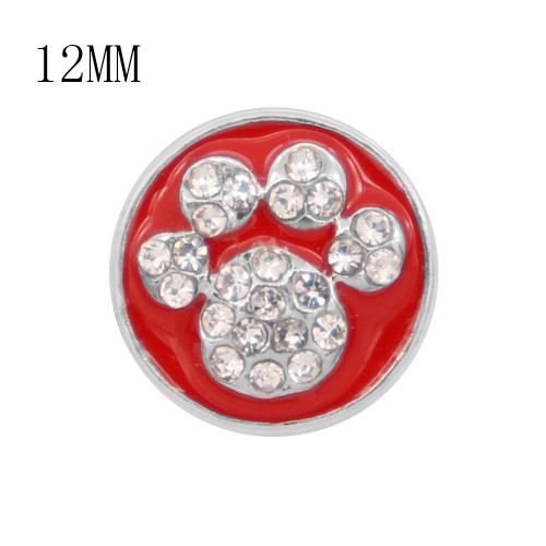 Paw Print Design Cat Metal Charms Snap White Rhinestone Red Enamel