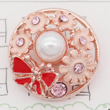 20MM  snap rose-gold plated with pink rhinestone enamel With  pearls KC8076 charms snaps jewelry