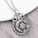 12MM design Flowers metal charms snap with Pink rhinestone KS7116-S snaps jewelry