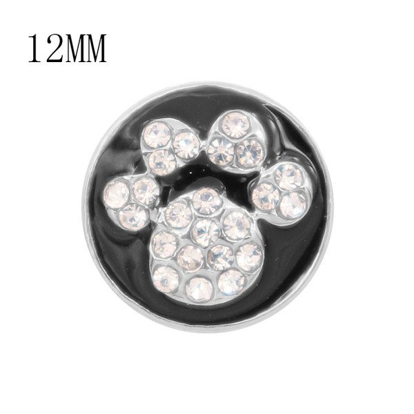 12MM design Cat paw print metal charms snap with White rhinestone Black enamel KS7095-S snaps jewelry