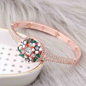 20MM Flowers rose-gold plated snap with white rhinestone and  enamel KC8081 charms  snaps jewelry