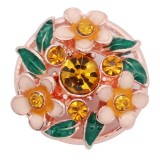 20MM Flowers rose-gold plated snap with pink  rhinestone and  enamel KC8080 charms  snaps jewelry