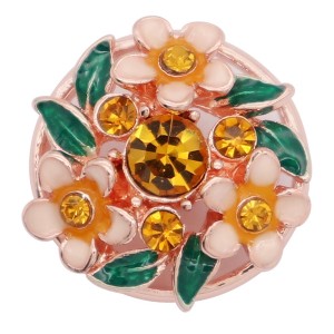 20MM Flowers rose-gold plated snap with pink  rhinestone and  enamel KC8080 charms  snaps jewelry