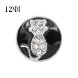 12MM design Cat metal charms snap with White rhinestone Black enamel KS7111-S snaps jewelry
