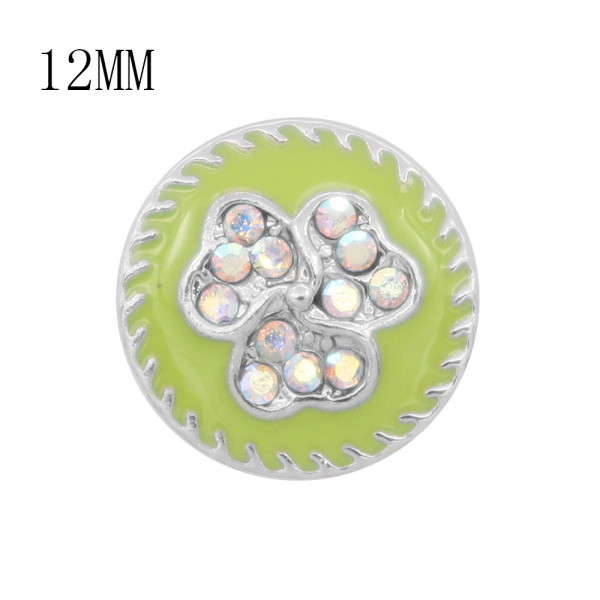 12MM design Flowers metal charms snap With colorful rhinestones Green enamel KS7110-S snaps jewelry