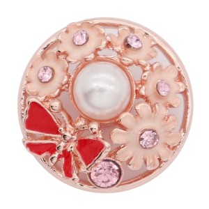 20MM  snap rose-gold plated with pink rhinestone enamel With  pearls KC8076 charms snaps jewelry