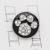 12MM design Cat paw print metal charms snap with White rhinestone Black enamel KS7095-S snaps jewelry