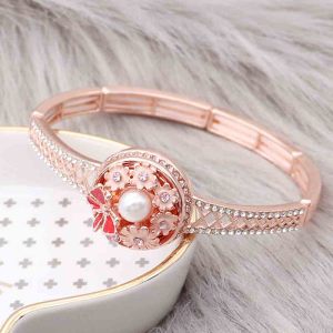 20MM  snap rose-gold plated with pink rhinestone enamel With  pearls KC8076 charms snaps jewelry