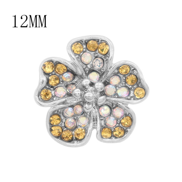 12MM design Flowers metal charms snap with Yellow rhinestone KS7099-S snaps jewelry