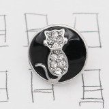 12MM design Cat metal charms snap with White rhinestone Black enamel KS7111-S snaps jewelry