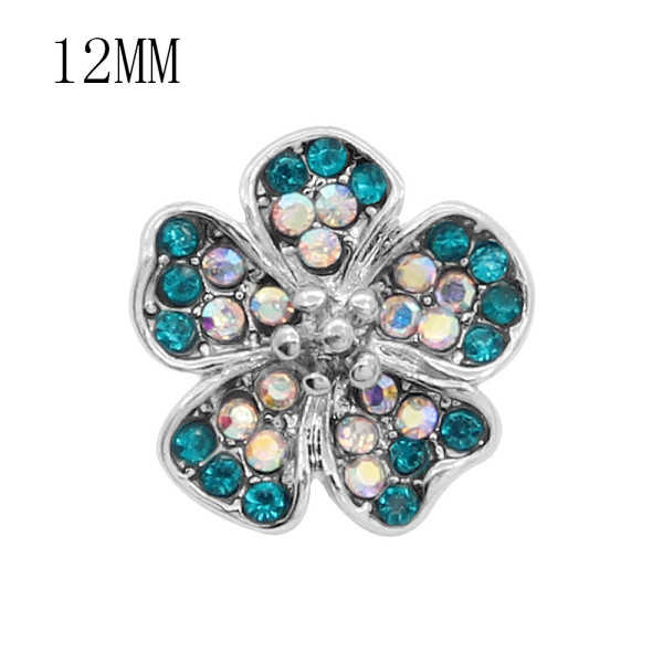 12MM design Flowers metal snap charms with Blue and colorful rhinestone KS7100-S snaps jewelry