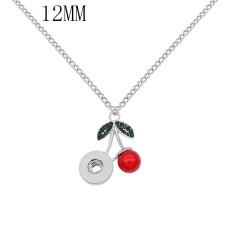 pendant Necklace with Green rhinestones And red pearls 42cm chain KS1293-S fit 12MM snaps jewelry
