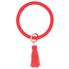 Red color leather Big ring bangle Key Ring Key Chain tassel bracel