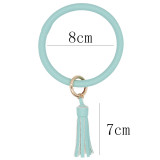 Cyan color leather Big ring bangle Key Ring Key Chain tassel bracel