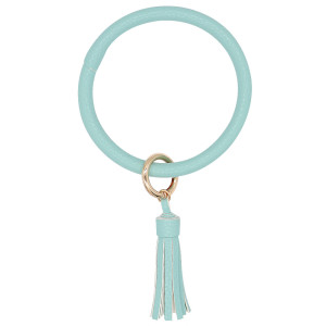 Cyan color leather Big ring bangle Key Ring Key Chain tassel bracel