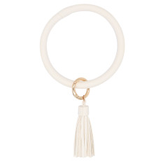 White color leather Big ring bangle Key Ring Key Chain tassel bracelet