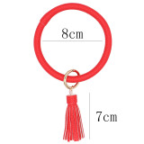 Red color leather Big ring bangle Key Ring Key Chain tassel bracel