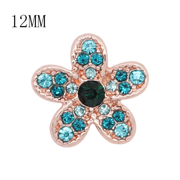 12MM design flower Rose Gold metal snap with Blue rhinestone KS7106-S charms snaps jewelry