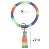 colorful color leather Big ring bangle Key Ring Key Chain tassel bracelet