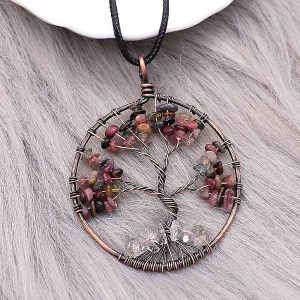 Natural stone-agate Tree of life copper Pendant of necklace fashion style jewelry