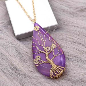 Natural stone-agate Tree of life Golden Pendant of necklace fashion style jewelry