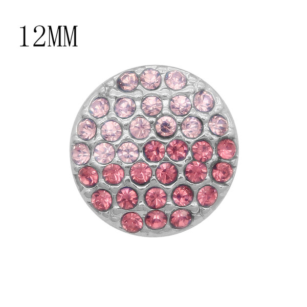 12MM design Round metal silver plated snap with pink rhinestone KS7133-S charms snaps jewelry