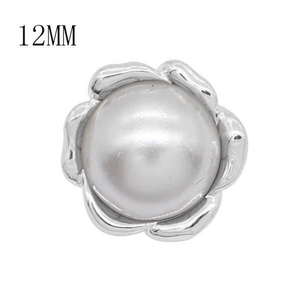 12MM design metal silver snap with White pearl KS7122-S charms snaps jewelry