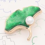 20MM Ginkgo leaf pearl snap Gold plated with green enamel KC8085 charms snaps jewelry