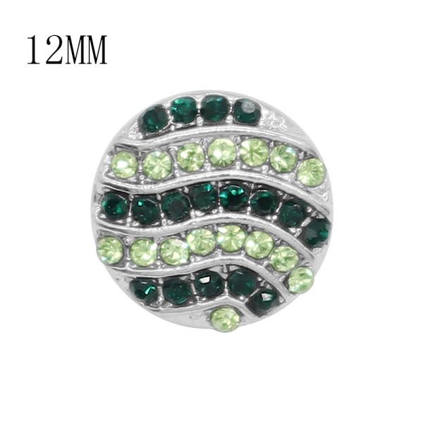12MM design Round metal silver plated snap with green rhinestone KS7131-S charms snaps jewelry