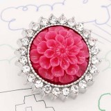 20MM Flowers snap silver Plated with rhinestone and red resin KC9235 charms snaps jewelry