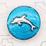20MM Dolphin snap silver Plated with blue enamel charms KC9233 snaps jewerly