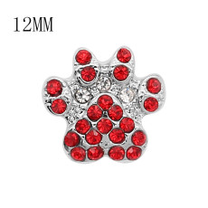 12MM design print metal silver plated snap with Red rhinestone KS7141-S charms snaps jewelry