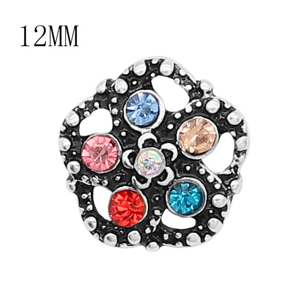 12MM design metal silver plated snap with colorful rhinestone KS7135-S charms Multicolor