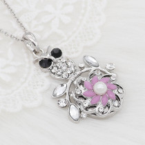20MM flowers snap silver Plated with purple rhinestone And pearls KC9259 charms snaps jewelry