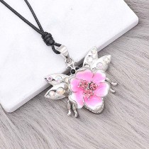 20MM flowers snap silver Plated with Pink rhinestone enamel KC8101 charms snaps jewelry