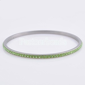One row green rhinestone stainless steel bangle Bracelet