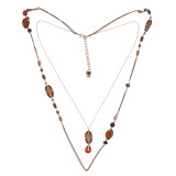 Fashion 80CM Hand Beaded long Double-deck gemstone Necklace