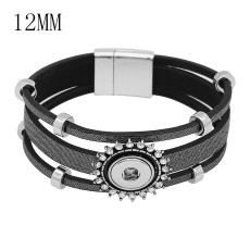 1 buttons Black leather KS0668-S with Small Pendants new type bracelets fit 12mm snaps chunks