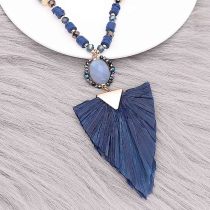 Fashionable 80cm long Tassel Necklace hand beaded fringed Jewelry blue