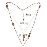 Fashion 80CM Hand Beaded long Double-deck gemstone Necklace
