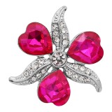 20MM snap silver Plated with Heart-shaped rose-red rhinestones KC9278 charms snaps jewelry