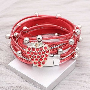 1 buttons Red leather KC0520 with Small Pendants new type bracelets fit 20mm snaps chunks