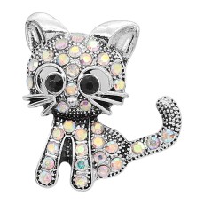 20MM design Cat metal silver plated snap with white rhinestone KC9293 charms snaps jewelry