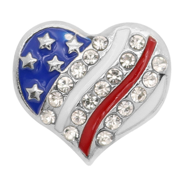 20MM love design National flag heart-shaped metal silver plated snap with rhinestone Enamel KC9297 charms snaps jewelry