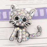 20MM design Cat metal silver plated snap with white rhinestone KC9293 charms snaps jewelry