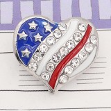 20MM love design National flag heart-shaped metal silver plated snap with rhinestone Enamel KC9297 charms snaps jewelry